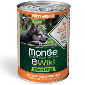 Picture of Monge Natural Super Premium Bwild Grain Free Formula Puppy and Junior Dog Irregular Cut Chunkies in Gravy Duck with Pumpkin and Zucchini 400 g